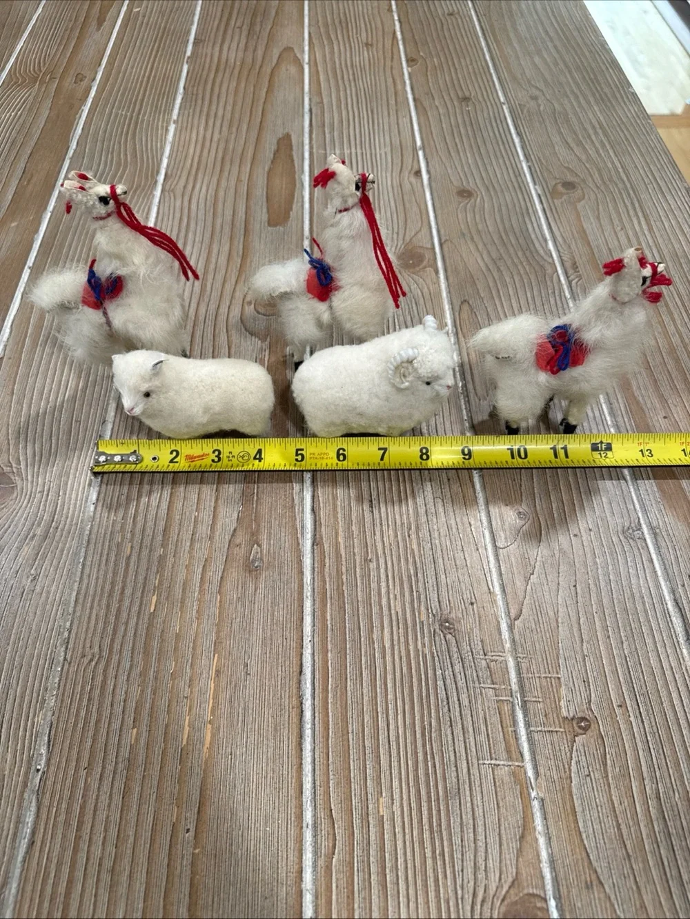 Vintage Handcrafted Real Alpaca Fur Llama and Sheep Ram Figurine Lot of 5